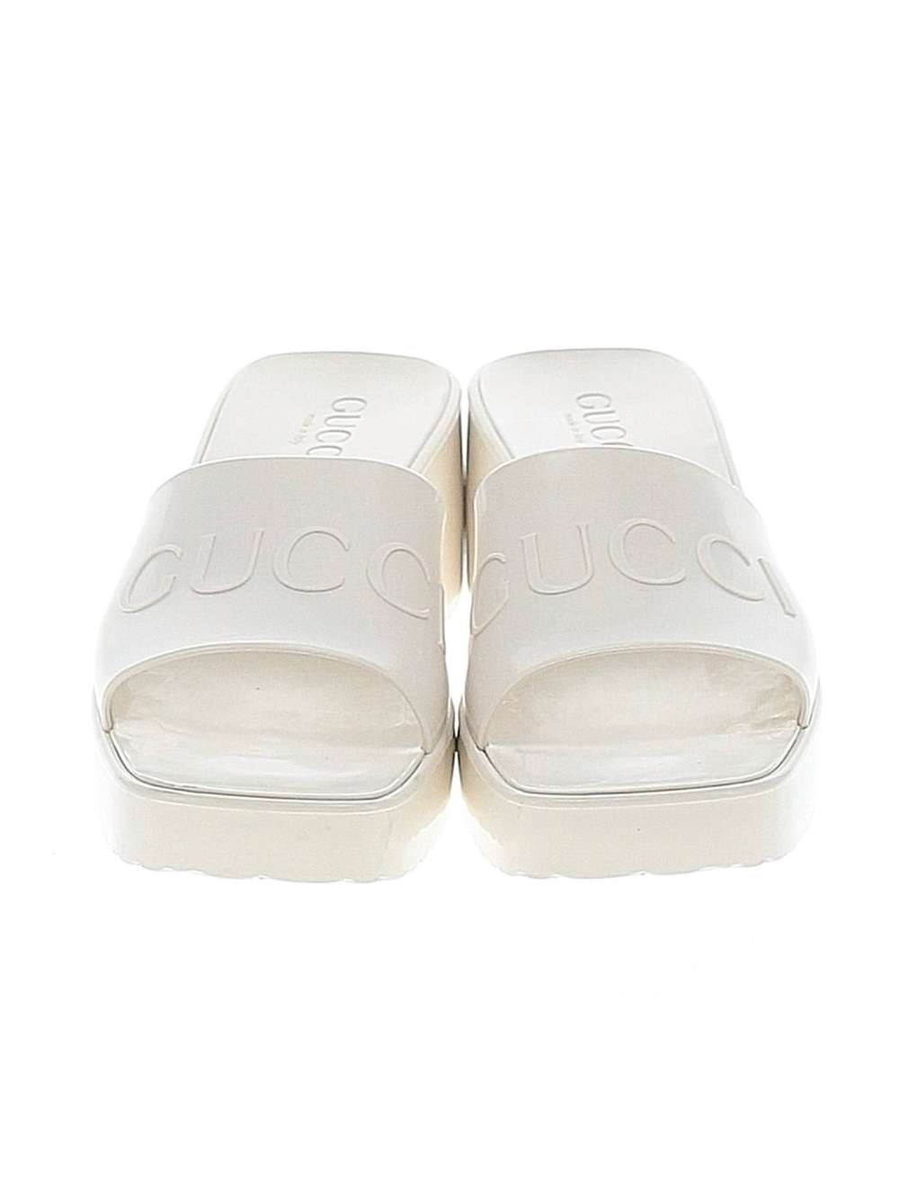 Gucci Cream Women's Heel Sandals with Embossed Logo